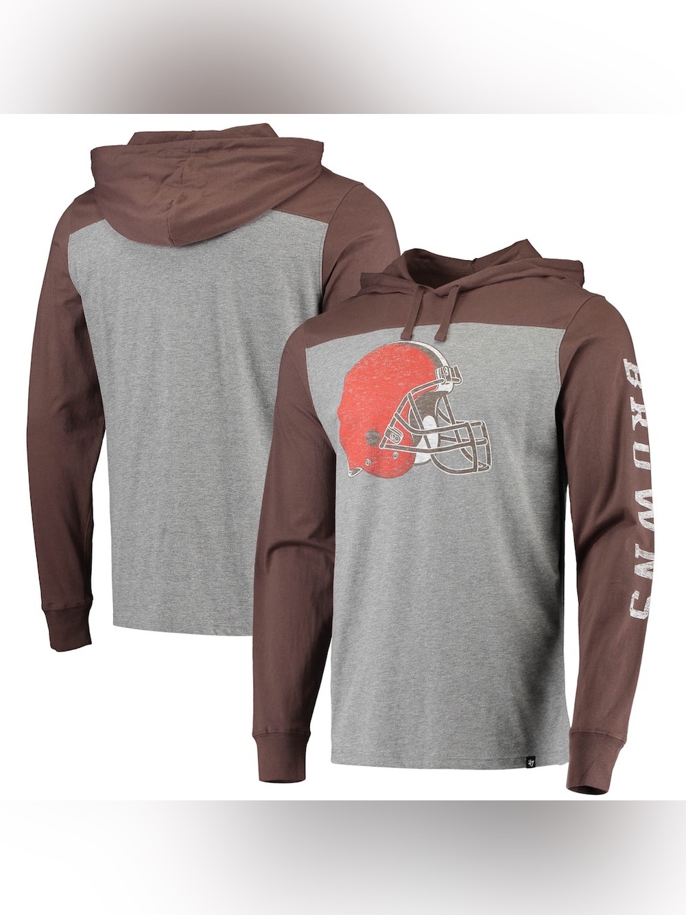 Cleveland Browns Heathered Gray/Brown Long Sleeve Hoodie T-Shirt
